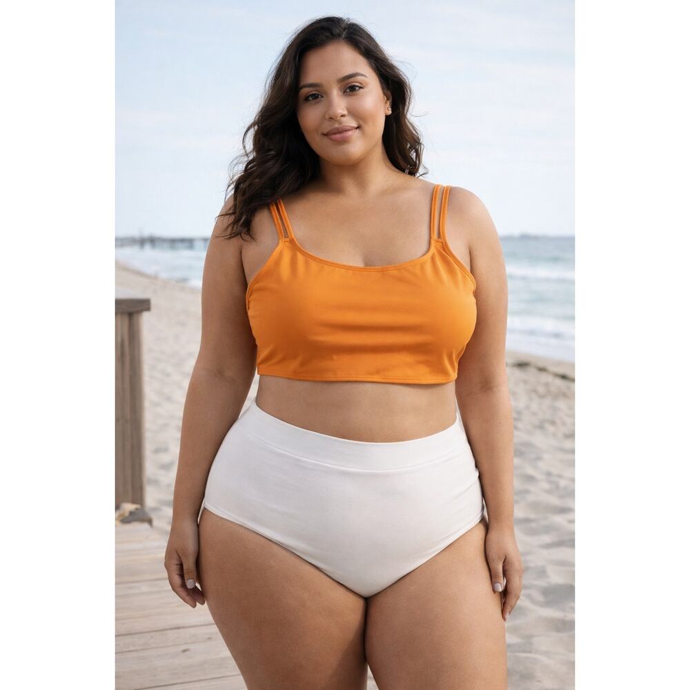 Vintage Y2K Newport News Sunny Sherbet Orange Tankini Top Double Strap Swim 6